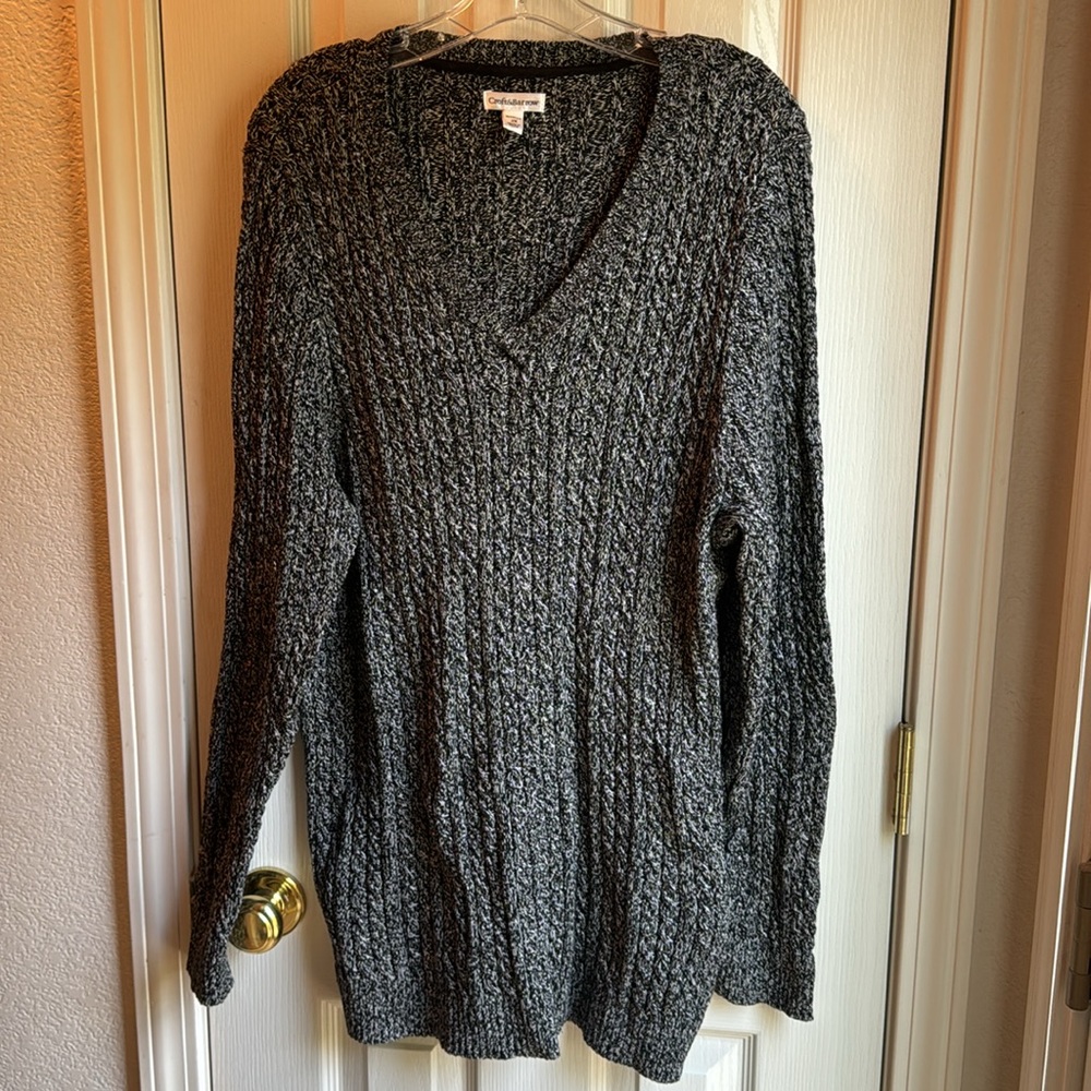 NWOT CROFT & BARROW BLACK/WHITE V NECK KNIT SWEATER SZ 2X